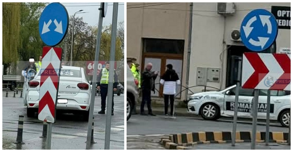FOTO Accident si blocaj in intersectia Burdea O masina de paza a fost implicata