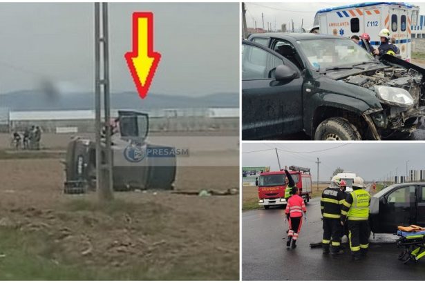 foto o soferita a cauzat accidentul de astazi din judetul satu mare masina rasturnata 2 victime