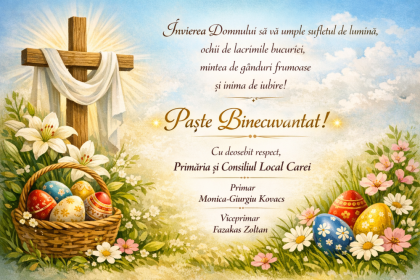 Conducerea Primariei Carei va doresete un Paste Fericit