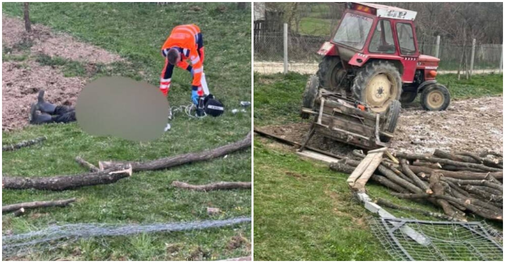 foto barbat decedat dupa ce un sofer baut s a rasturnat cu tractorul lemnele din remorca au cazut peste el
