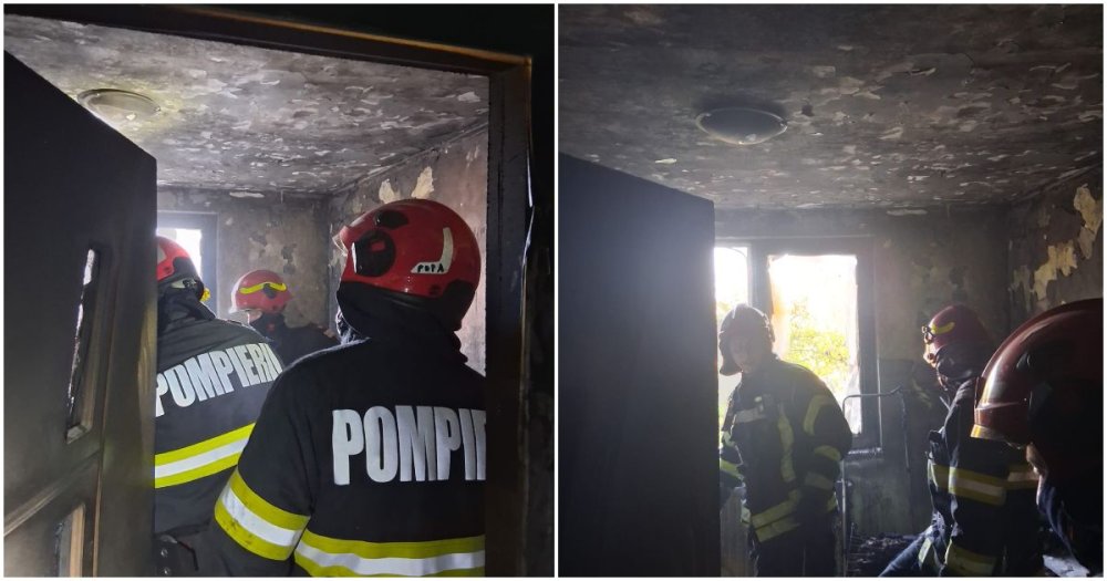 fotos incendiu intr un apartament din satu mare focul a izbucnit din camea copiilor proprietarul internat la spital