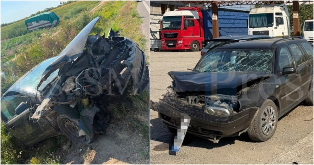 FOTO Acident violent pe DN1C in judeul Satu Mare Doua persoane au fost transportate la spital Detalii despre cum s a produs incidentul