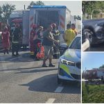 FOTO VIDEO Accident cu victima incarcerata Impact intre un camion si o masina pe DN19