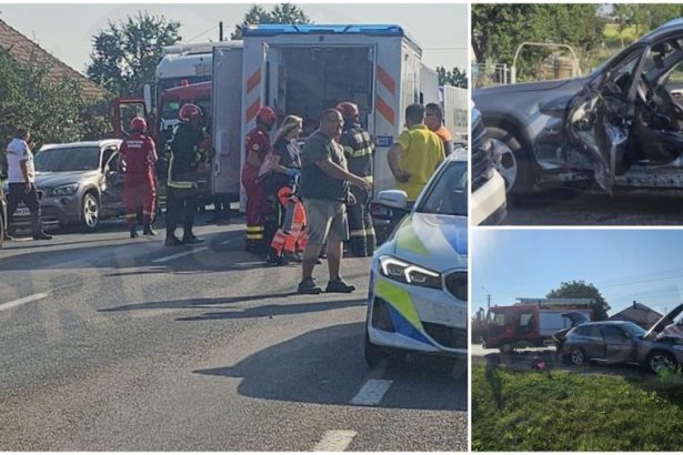 FOTO VIDEO Accident cu victima incarcerata Impact intre un camion si o masina pe DN19