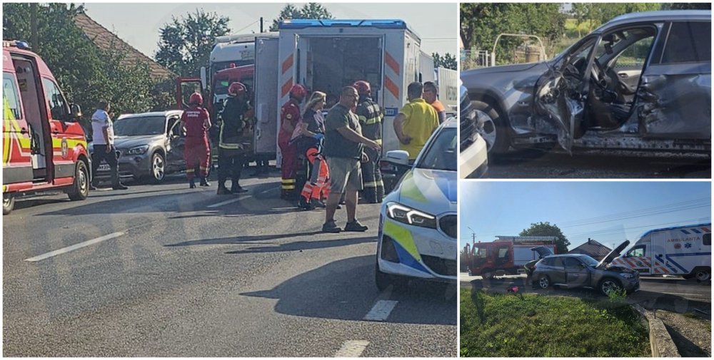 FOTO VIDEO Accident cu victima incarcerata Impact intre un camion si o masina pe DN19