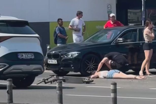 FOTO VIDEO Doua fete 15 si 16 ani lovite de o masina in timp ce se aflau pe o trotineta electrica langa mall ul NEPI