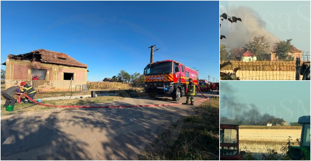 FOTO VIDEO Incendiu la o locuinta din judetul Satu Mare Fumul vizibil de la distantza mare