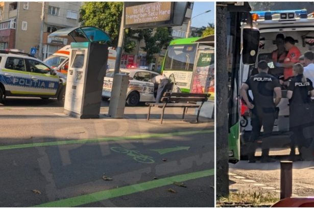 Trei masini de Politie au inconjurat un autobuz in municipiul Satu Mare Ambulanta a sosit la fata locului