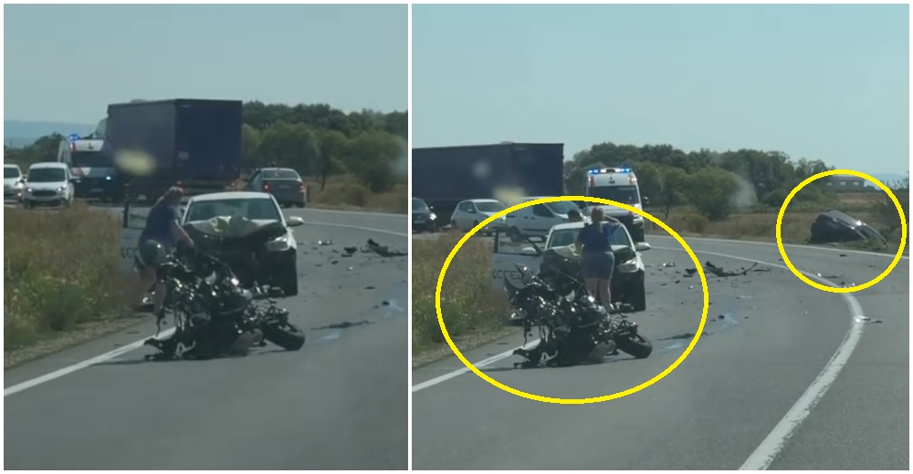 VIDEO Un motociclist a decedat in urma coliziunii cu doua automobile Accident tragic in judetul invecinat