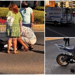 foto accident in sensul giratoriu din micro 17 motociclist lovit de un microbuz victima a ramas intinsa la pamant