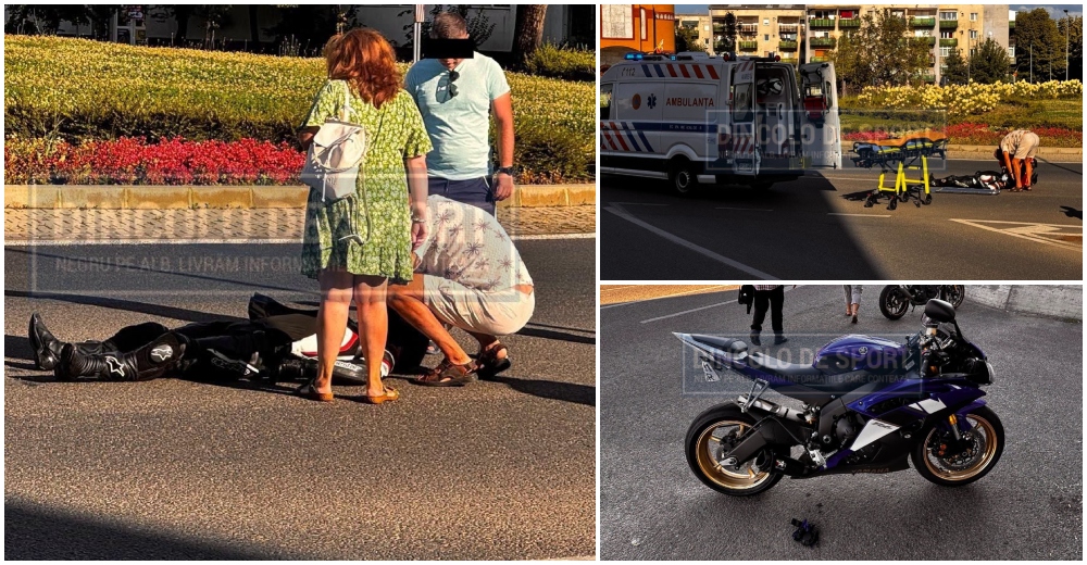 foto accident in sensul giratoriu din micro 17 motociclist lovit de un microbuz victima a ramas intinsa la pamant