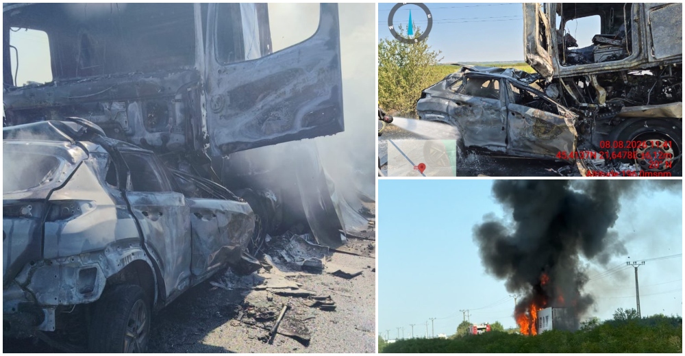 foto video accident tragic coliziune frontala intre un tir si o masina un sofer a murit ars de viu
