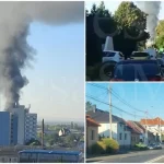 Incendiu puternic la un magazin din Satu Mare. Fumul se vede de la kilometri distanță