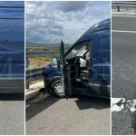 Pericol pe Autostrada Transilvania: pană și o dubă în parapet