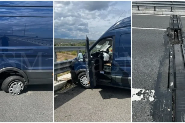 Pericol pe Autostrada Transilvania: pană și o dubă în parapet