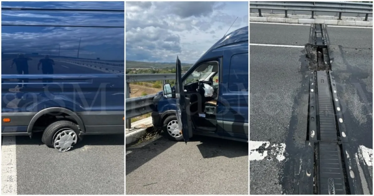 Pericol pe Autostrada Transilvania: pană și o dubă în parapet